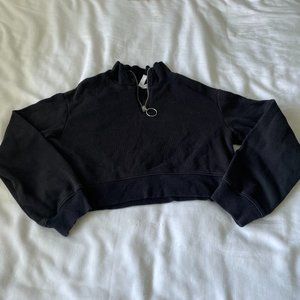 H&M Divided Black Cropped Sweatshirt, Quarter Zip